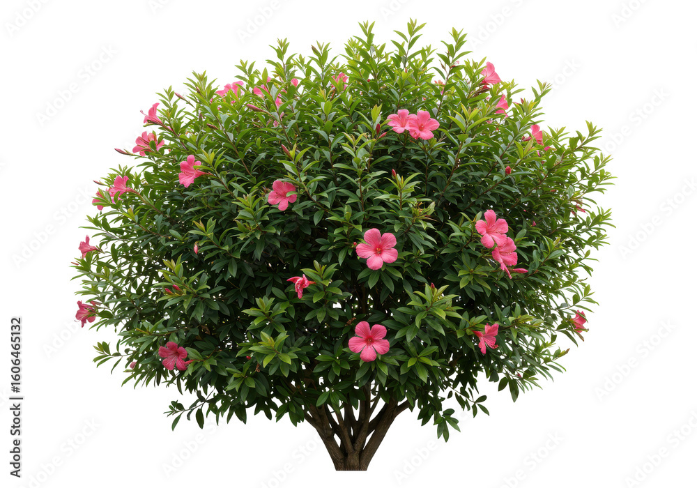 Fototapeta premium Vibrant flowering bush with pink blossoms in a lush garden setting during daylight