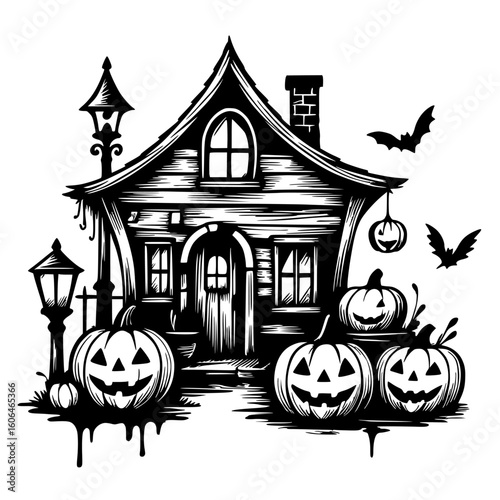 halloween house with pumpkin