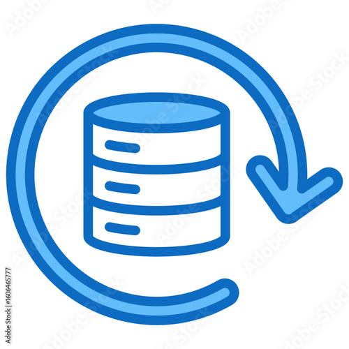 Data Recovery Blue Fill Outline Vector Icon Design - circular arrow around a database, indicating data recovery, restore, or backup process