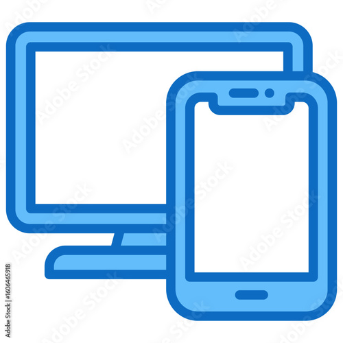 Multi Device Blue Fill Outline Vector Icon Design - monitor and smartphone, representing cross-device security or synchronized protection