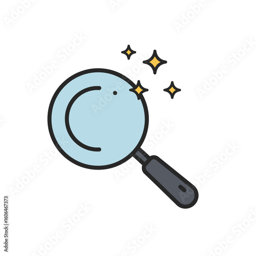 Sparkling Light Blue Magnifying Glass with Dark Gray Handle.
