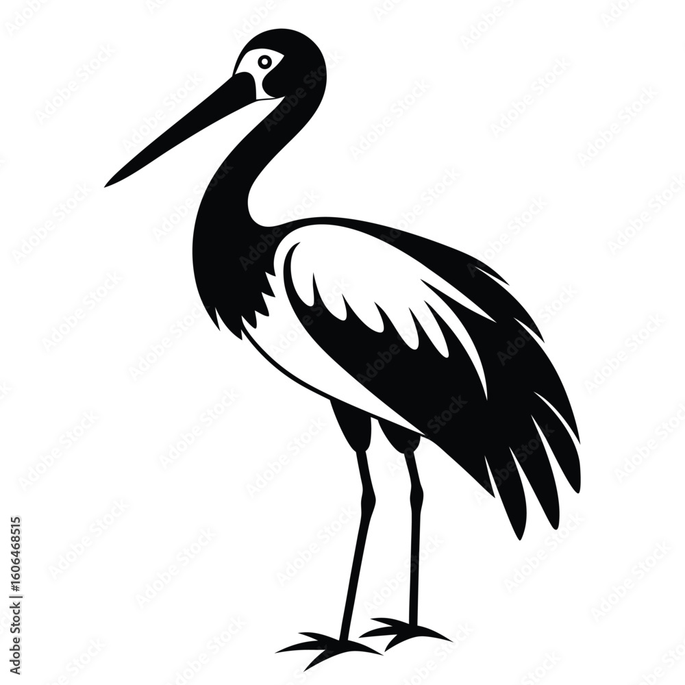 Fototapeta premium Elegant Black and White Stork Illustration Standing Tall in Striking Contrast a Nature Inspired Design
