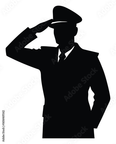 Silhouette of military officer saluting with distinguished uniform and commanding presence illustration