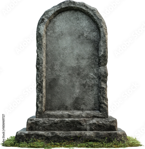 Solemn old weathered tombstone stone for death on halloween gravestone