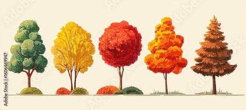 cute autumn trees set with dog in forest