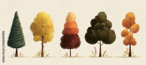 cute autumn trees set with dog in forest
