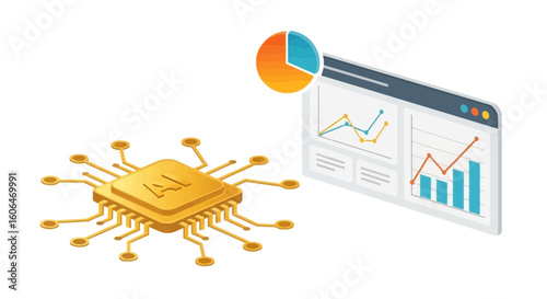 AI Processor Chip with Business Data Analytics Dashboard - Financial Technology