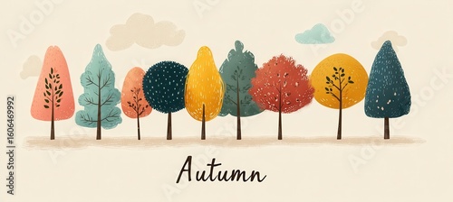 cute autumn trees set with dog in forest