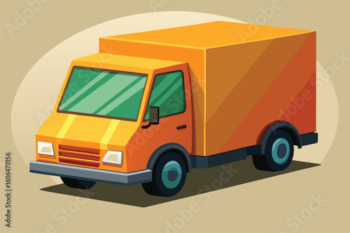 Bright orange and yellow unmarked truck parked in a neutral background setting, showcasing its simplified design and vibrant colors for transport purposes