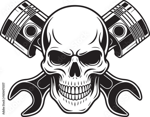Garage Skull Wrench and Piston Logo – Mechanical Vector Art for T-Shirts and Stickers