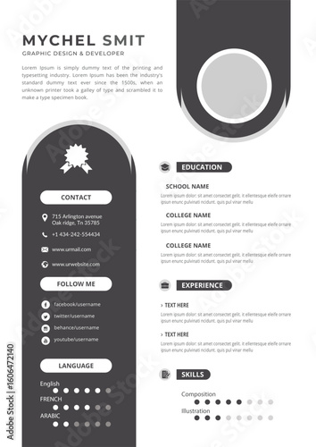 Curriculum vita cv template with photo space clean