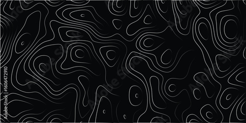 Abstract contour lines pattern on a dark background simulating topographic maps or geological formations with a stylish appearance.