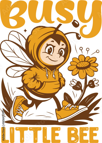 Konstfotografi Busy Little Bee – Retro Wavy Groovy SVG Typography T-Shirt Design Highlighting P