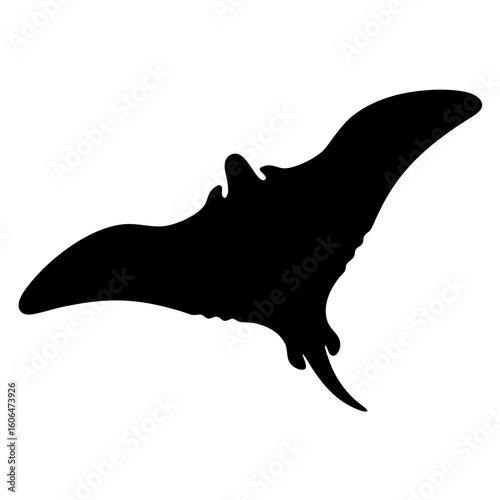Black silhouette of a majestic manta ray gracefully gliding through the ocean