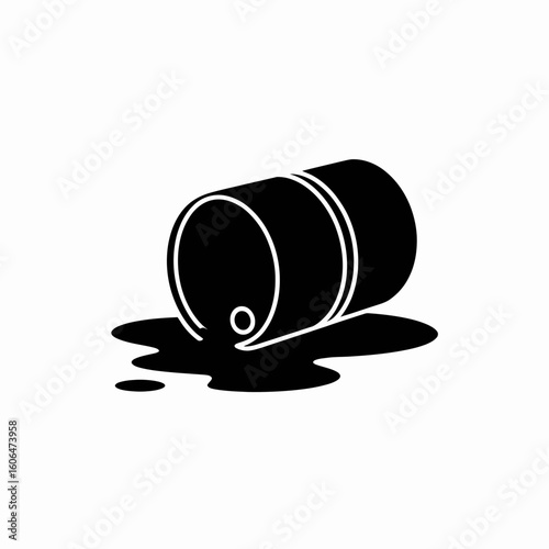 Oil Spill Barrel Icon Hazardous Waste Leak Silhouette Vector Illustration