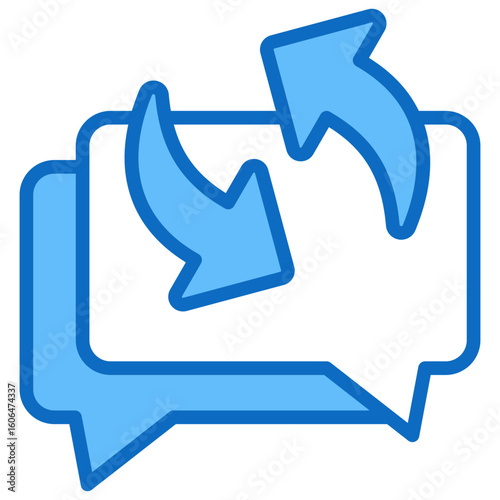 Conversation Loop Blue Fill Outline Icon Vector Design - Two chat bubbles with rotating arrows, representing continuous feedback and discussions