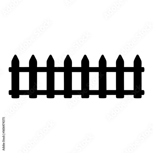 Black silhouette of a classic picket fence on a white background