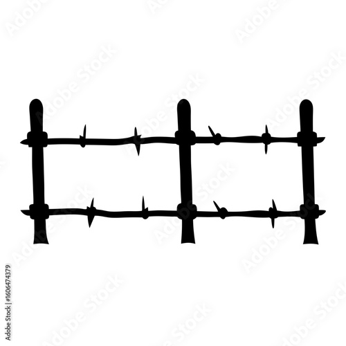 Stylized Black and White Barbed Wire Fence Illustration in Silhouette
