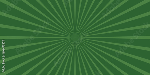 Green sunburst design with radial rays emanating from the center of the circular shape a retro styled design with a vintage appearance