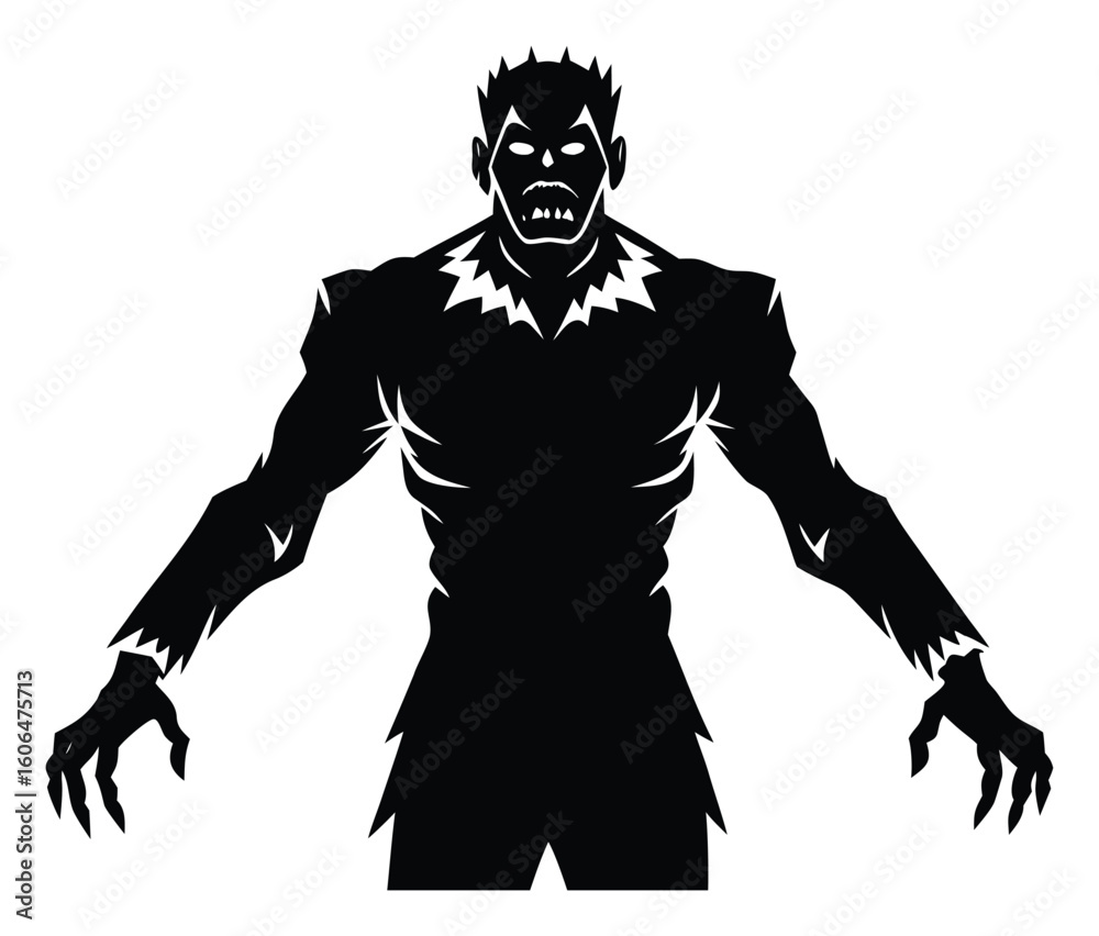 Fototapeta premium Terrifying Zombie Silhouette Illustration for Halloween and Horror Designs Creepy Monster for Spooky Season