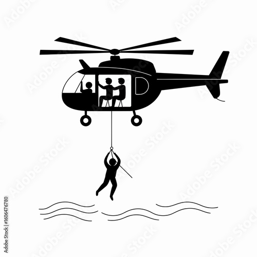 Helicopter Rescue Icon Silhouette Airlift Operation Vector Illustration
