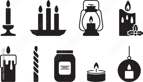 Christmas Candle Silhouettes – Elegant and Cozy Holiday Lighting Icons for Festive Winter Decor and Seasonal Warmth