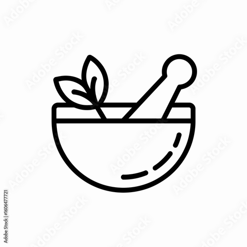Mortar and Pestle Icon Herbal Medicine Bowl Outline Vector Illustration