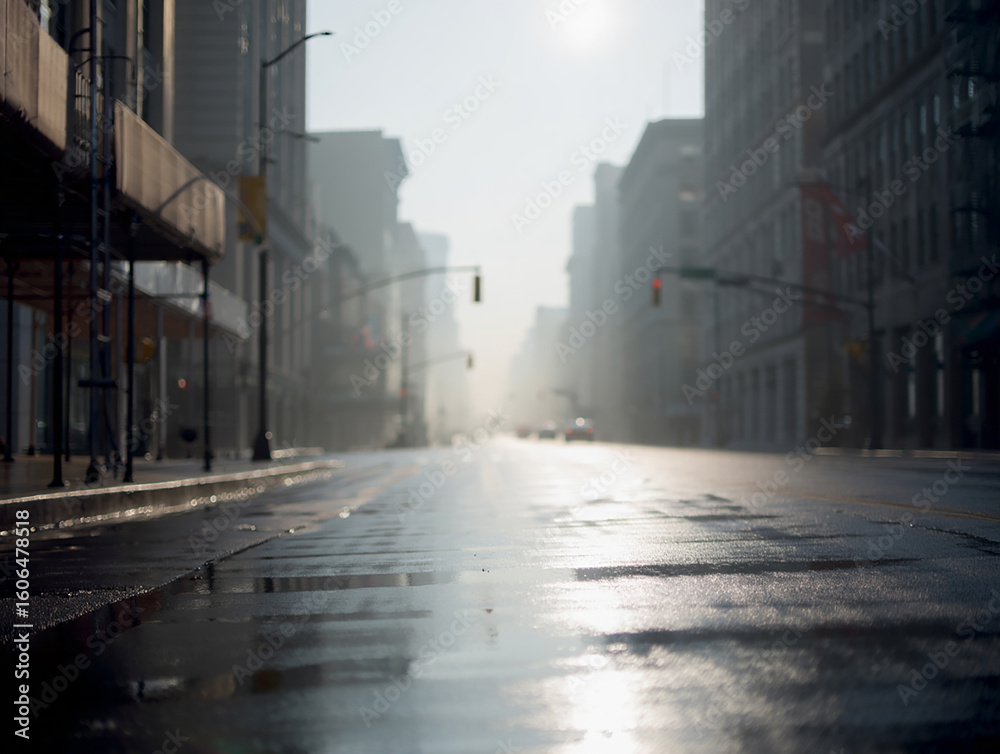 Fototapeta premium Wet City Street Reflections wet street urban
