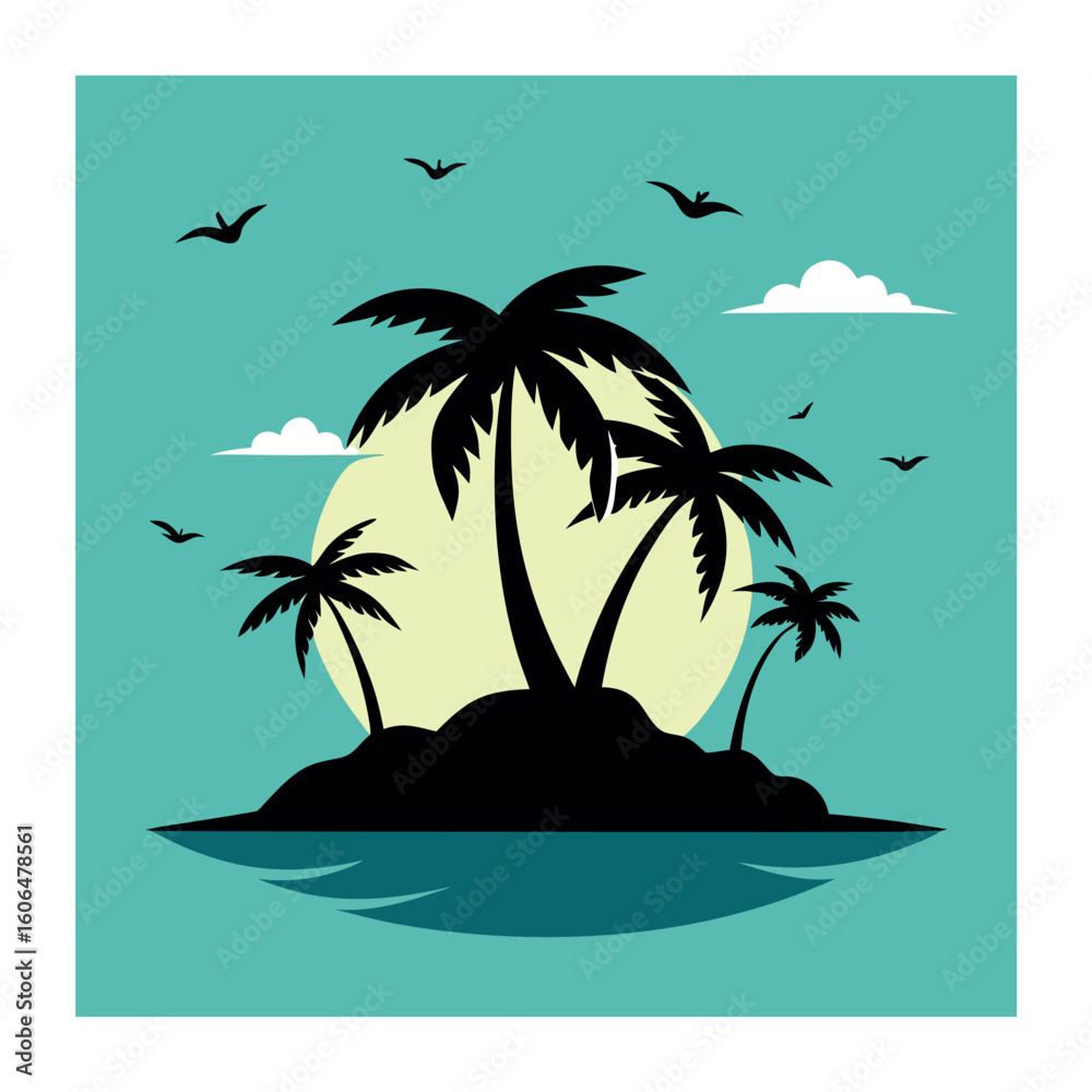 Fototapeta premium Palm Tree Silhouette Vector Set for Tropical and Summer Design