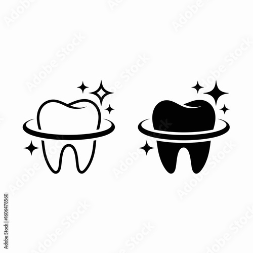 Tooth Icon Set Clean Sparkling Dental Care Vector in Outline and Solid