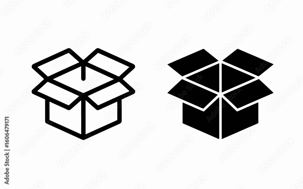 Open Box Icon Set Outline and Solid Packaging Vector Illustration Open Box Icon Set Outline and Solid Packaging Vector Illustration