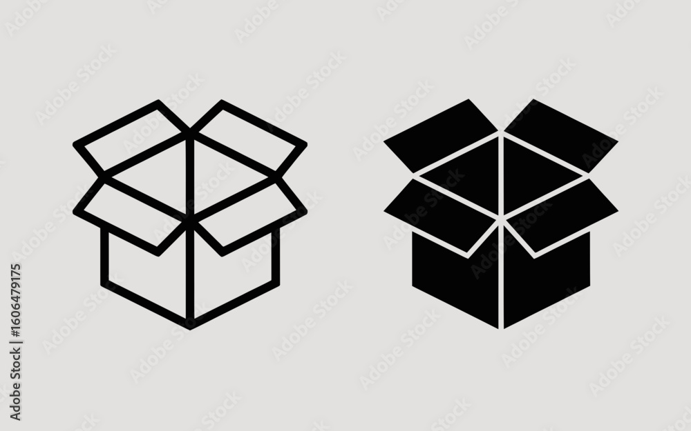 Open Box Icon Set Outline and Solid Packaging Vector Illustration Open Box Icon Set Outline and Solid Packaging Vector Illustration