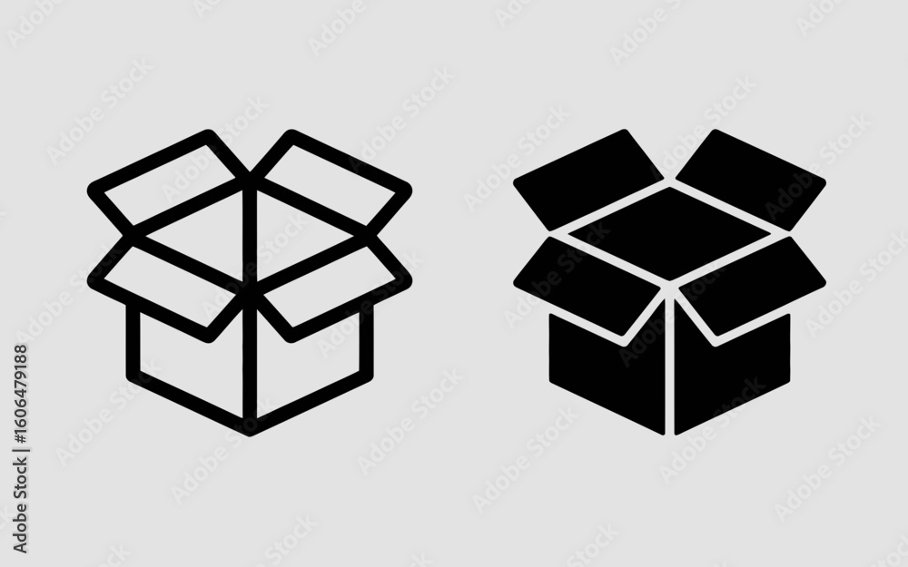 Open Box Icon Set Outline and Solid Packaging Vector Illustration Open Box Icon Set Outline and Solid Packaging Vector Illustration
