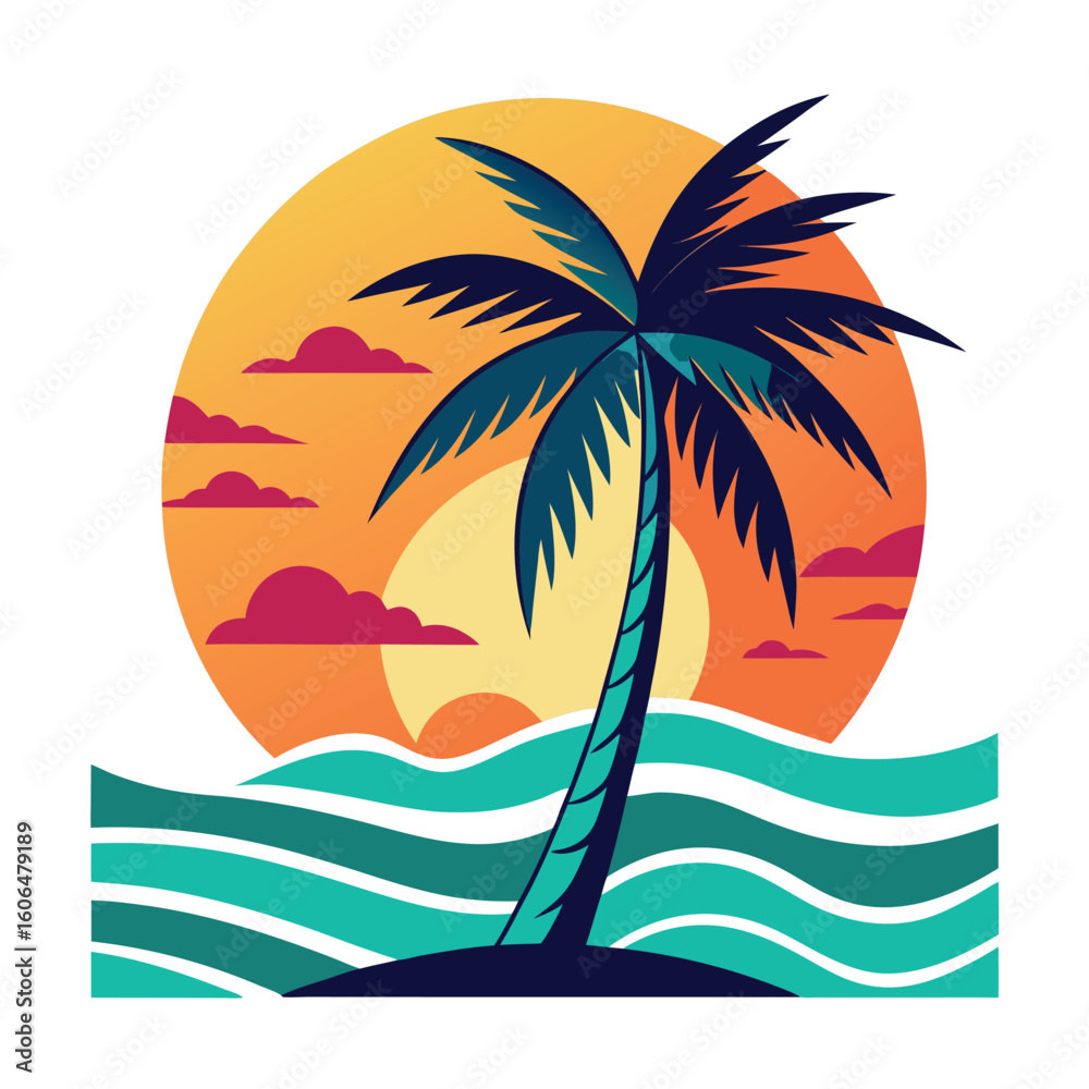 Naklejka premium Palm Tree Silhouette Vector Set for Tropical and Summer Design