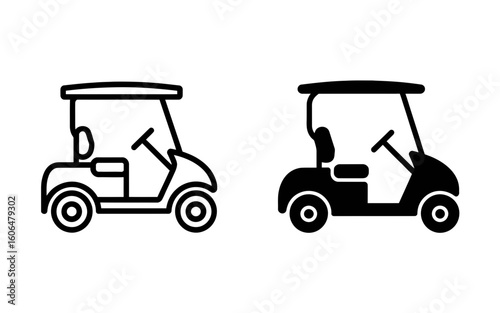 Golf Cart Icon Set Outline and Solid Electric Vehicle Vector