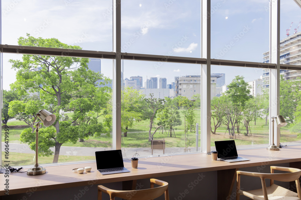 Fototapeta premium 無人のモダンなインテリア オフィス ロビー ラウンジ