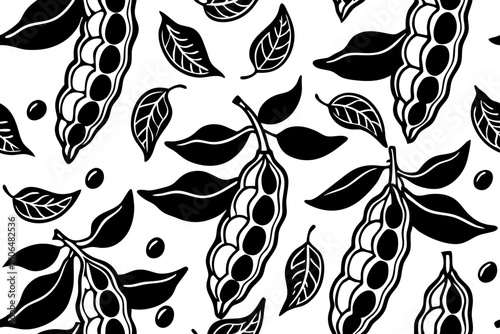 soybean seamless  black white pattern