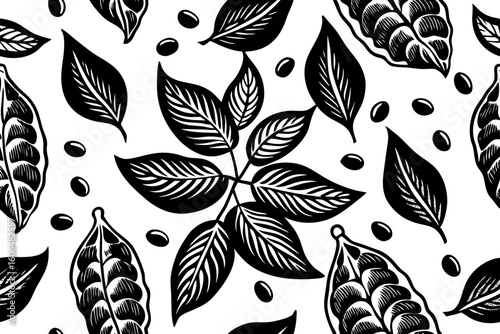soybean seamless  black white pattern