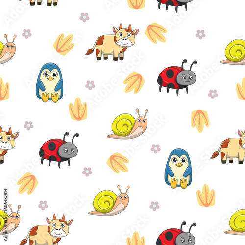 Cute wild animals seamless pattern for baby shower decor, nursery print, kindergarteen wallpaper, fabric, and textile. Vector illustration