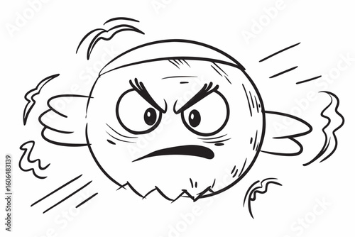 Cartoon illustration of an angry steaming and furious emoticon face with clenched teeth and furrowed brows expressing intense frustration and rage in a black and