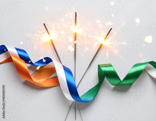 Sparklers with ribbons in colors, creating a festive and celebratory scene.