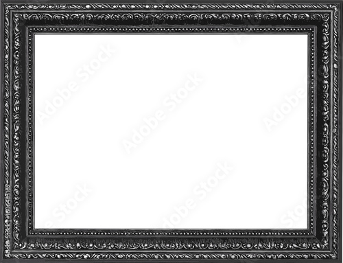 Black Baroque Wooden Photo Frame Isolated on White Background
