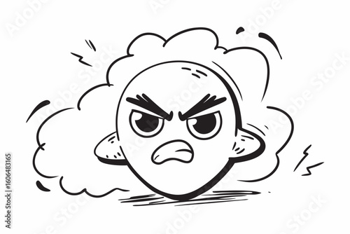 Cartoon Angry Face Illustration with Steam Coming from Head Black and White Sketch Style Showing Frustration Irritation and Aggression in a Simple Vector Design