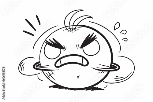 Angry Cartoon Character with Sweaty Expression Black and White Outline Style Depicting Frustration Irritation and Stress Suitable for Comics Animations and Expressive Illustrations Vector Art