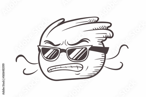 Cartoon Angry Character with Sunglasses Hand Drawn Style Vector Illustration Perfect for expressing frustration disapproval or a cool rebellious attitude in designs and illustrations