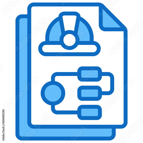 Safety Workflow Blue Fill Outline Icon Vector Design - Safety document with a workflow chart, symbolizing organized safety procedures or job flow