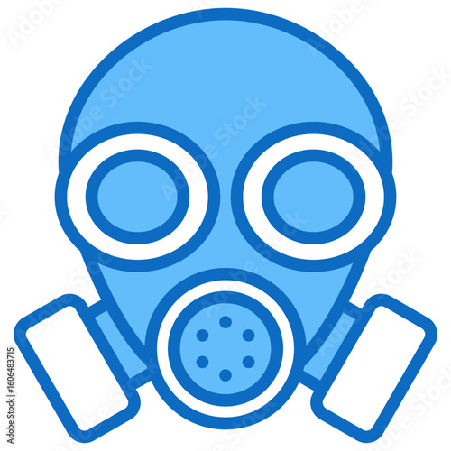 Gas Mask Blue Fill Outline Icon Vector Design - Industrial gas mask, representing protection against airborne hazards and toxic environments