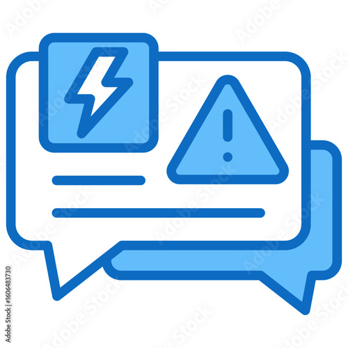 Hazard Notification Blue Fill Outline Icon Vector Design - Speech bubbles with hazard signs and lightning, representing verbal or written warning communications