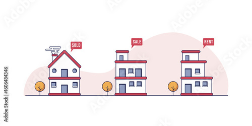 Set of Real estate business concept with houses, Set of urban and suburban houses Vector illustration