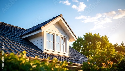 Elegant architecture showcasing a house facade with a dormer window and tile roof